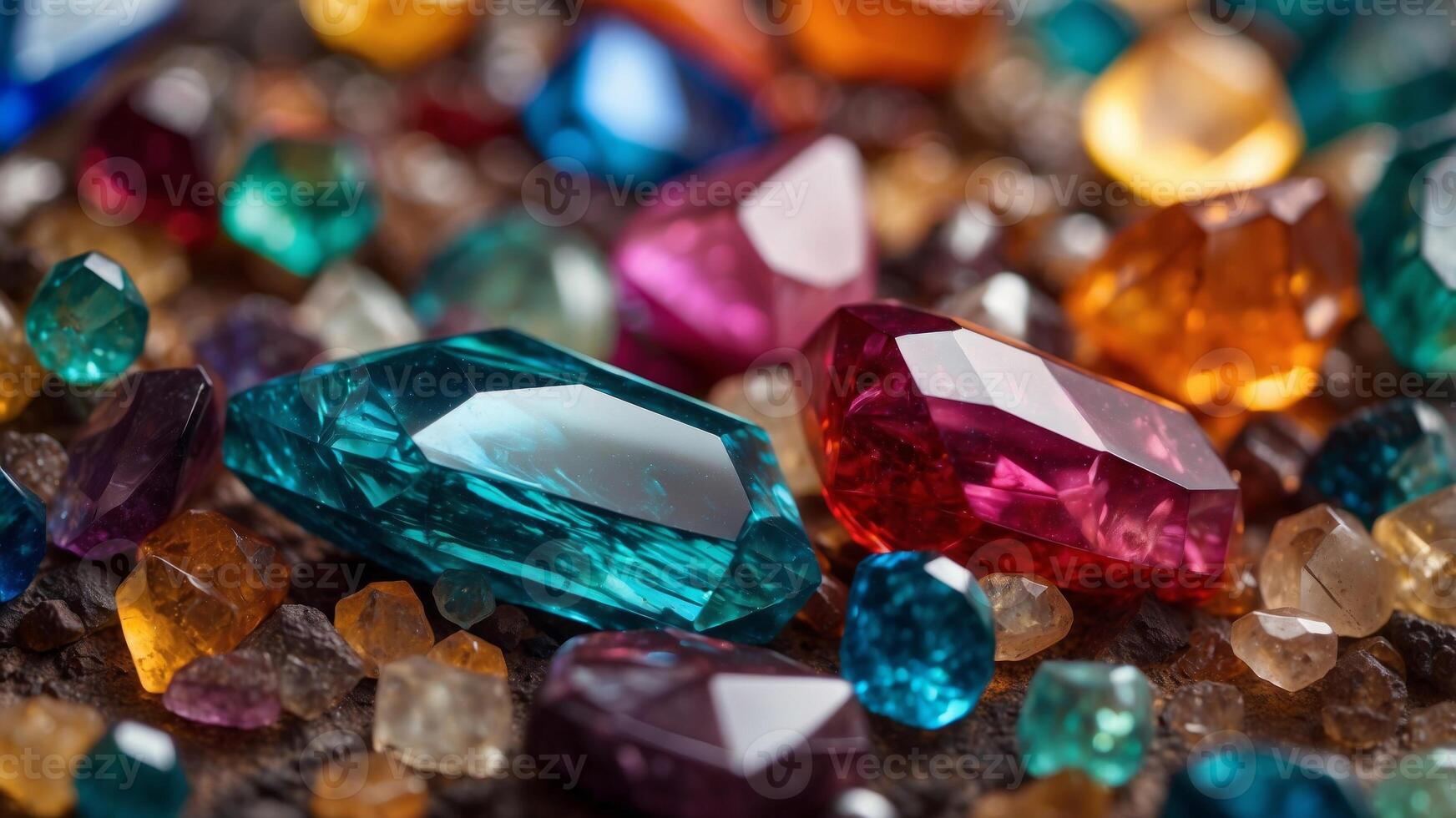 Magical Kaleidoscope of Crystalline Gemstones and Minerals Showcasing Nature s Captivating Beauty and Intricacy. photo