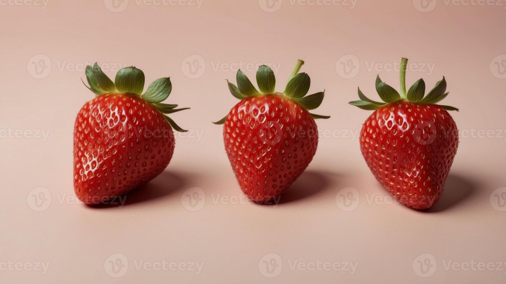 Three strawberry fruits top view cut out. photo