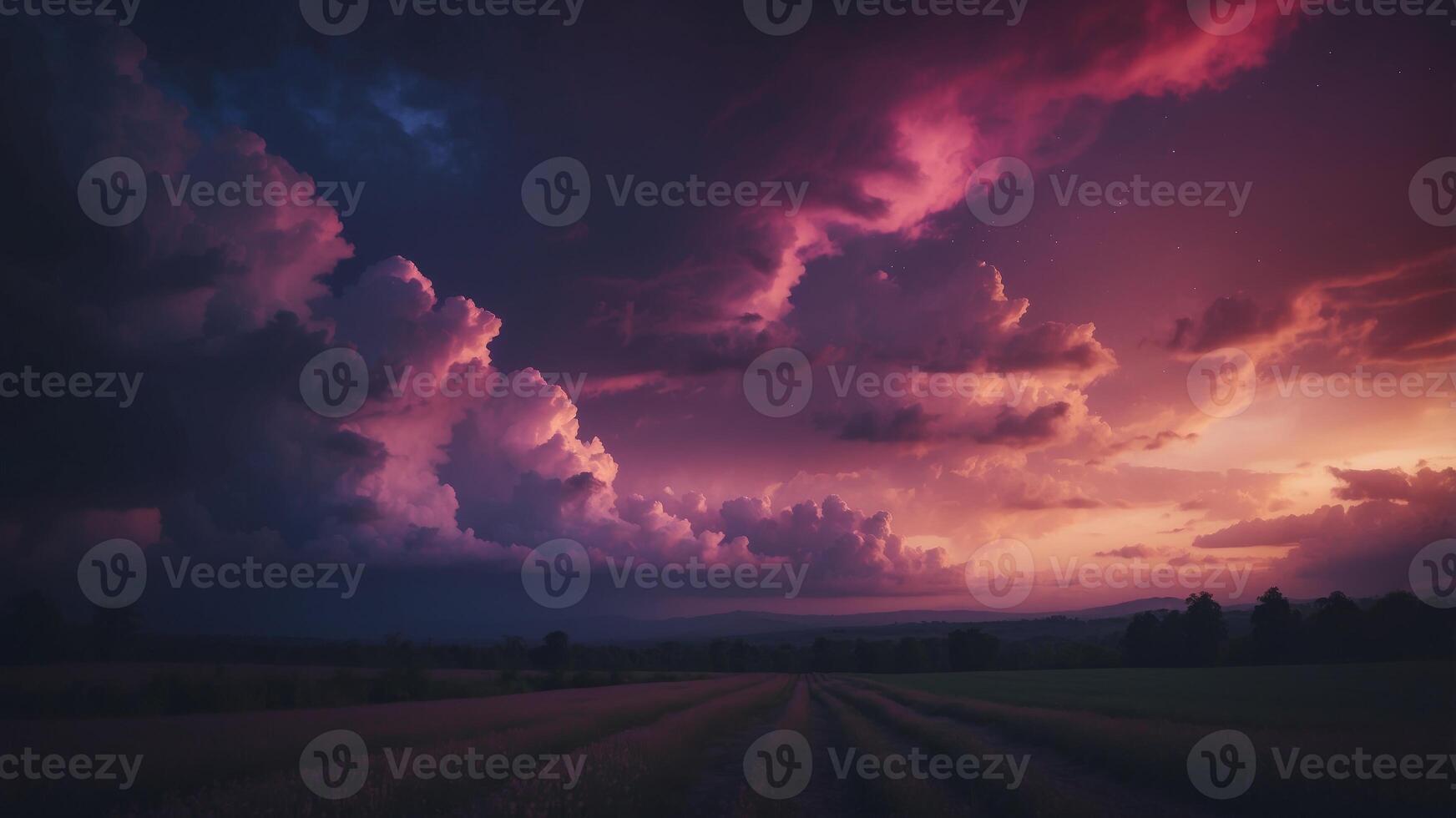 Plum purple stormy night sky with dramatic clouds. photo