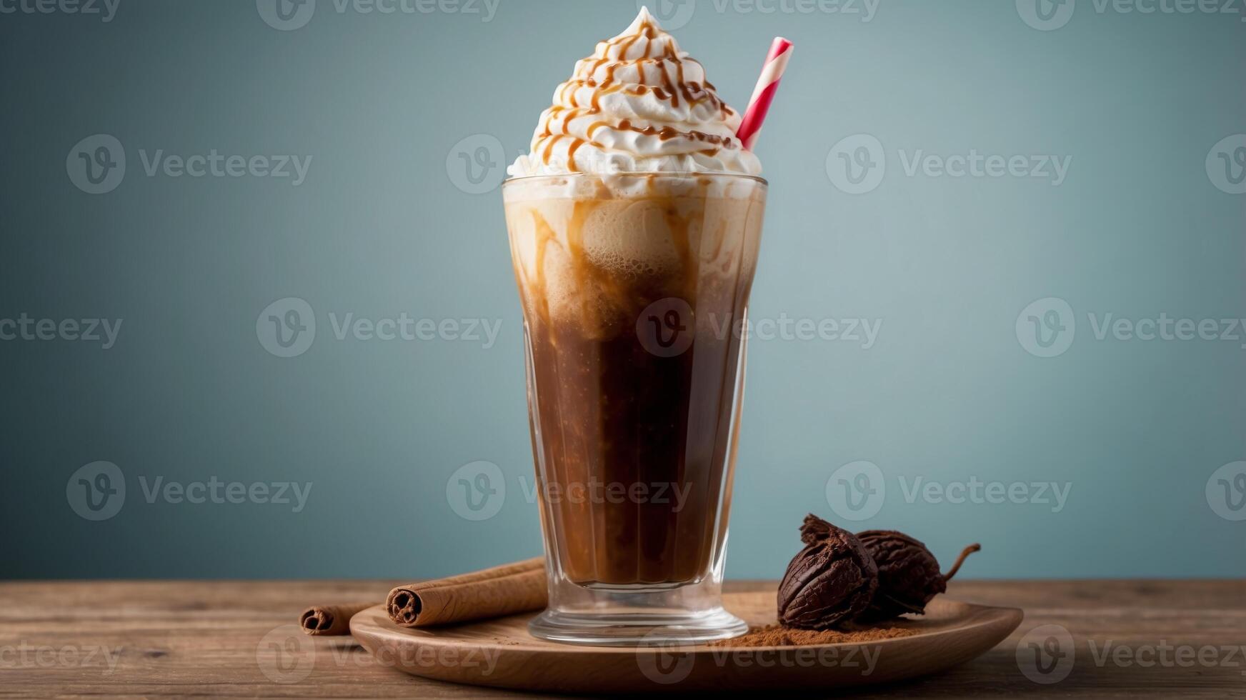 Tall glass of root beer float with vanilla ice cream. photo