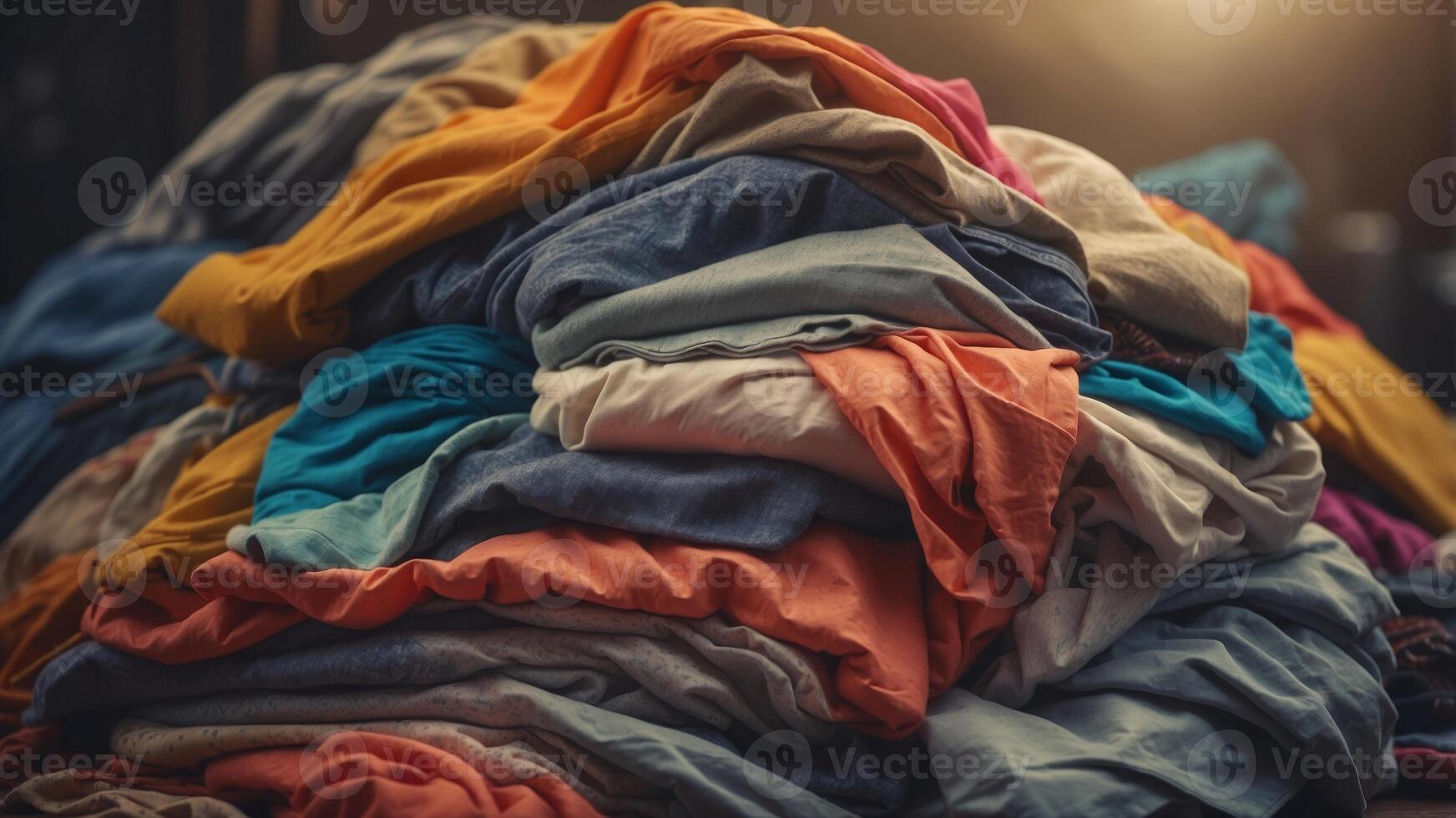 A pile of clothes is piled high with a variety of colors. photo