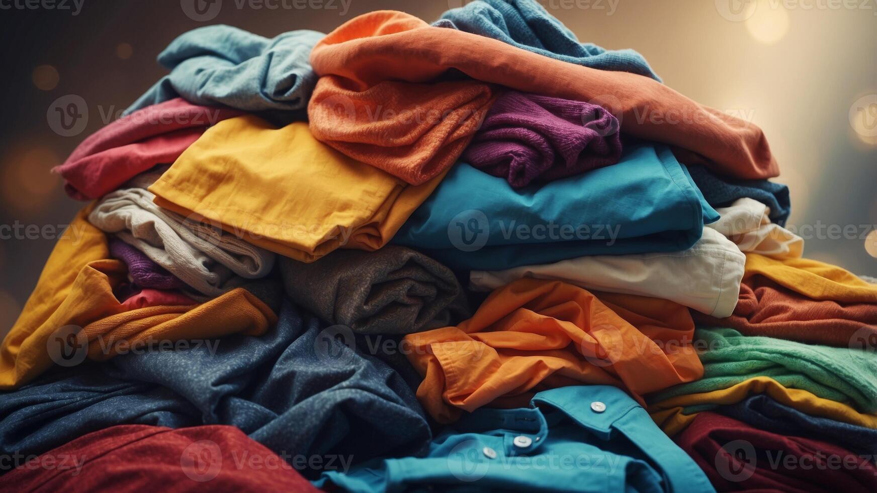A pile of clothes is piled high with a variety of colors. photo