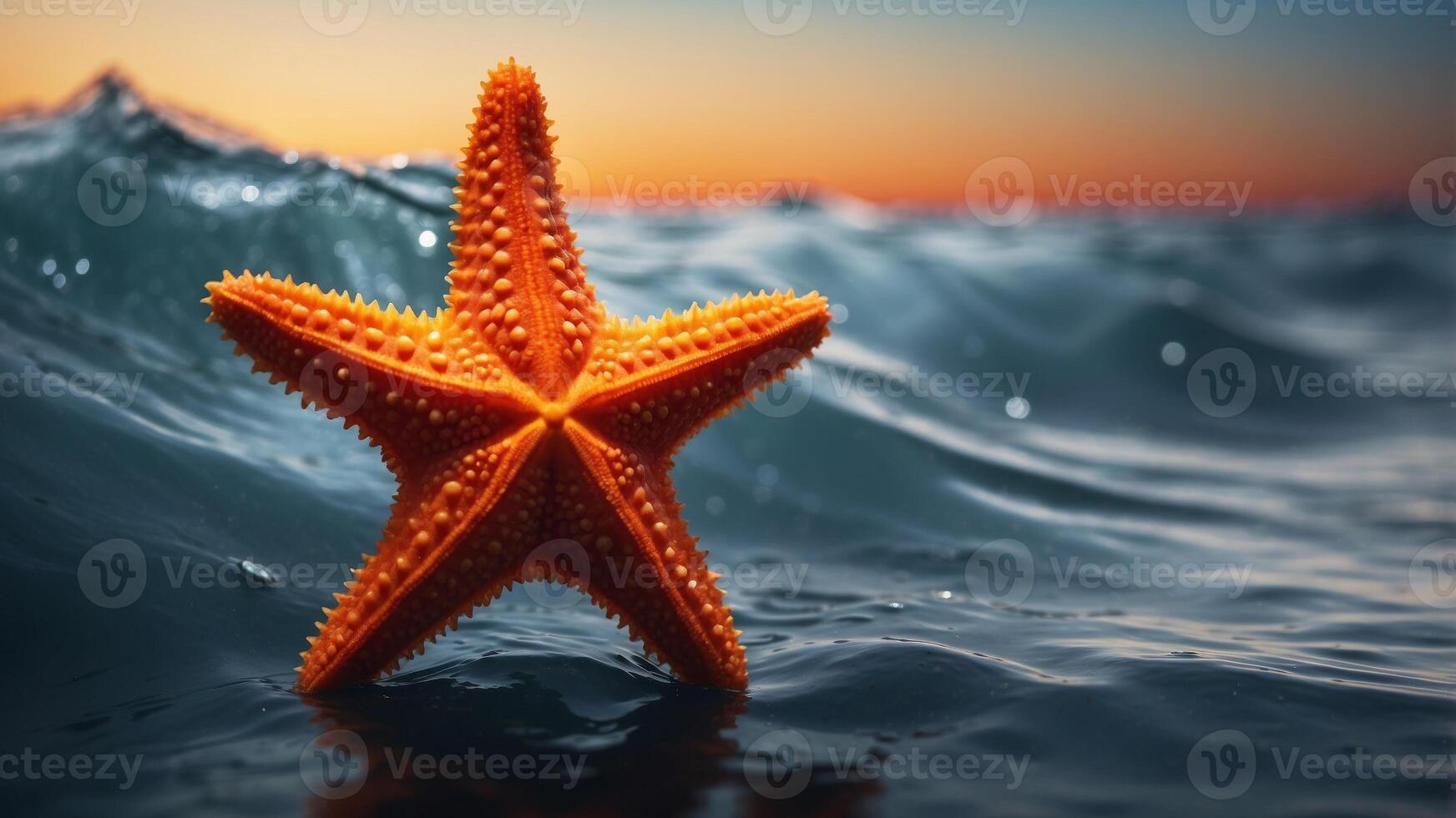 Bright orange starfish in pristine ocean depths with advanced technology. photo