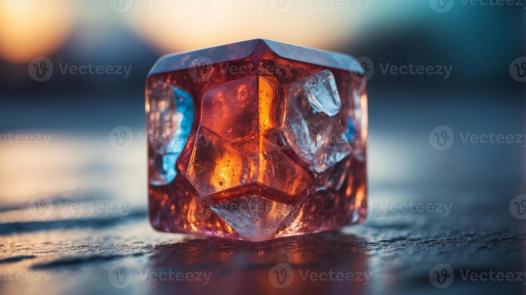 A cube of ice with a liquid inside of it. photo