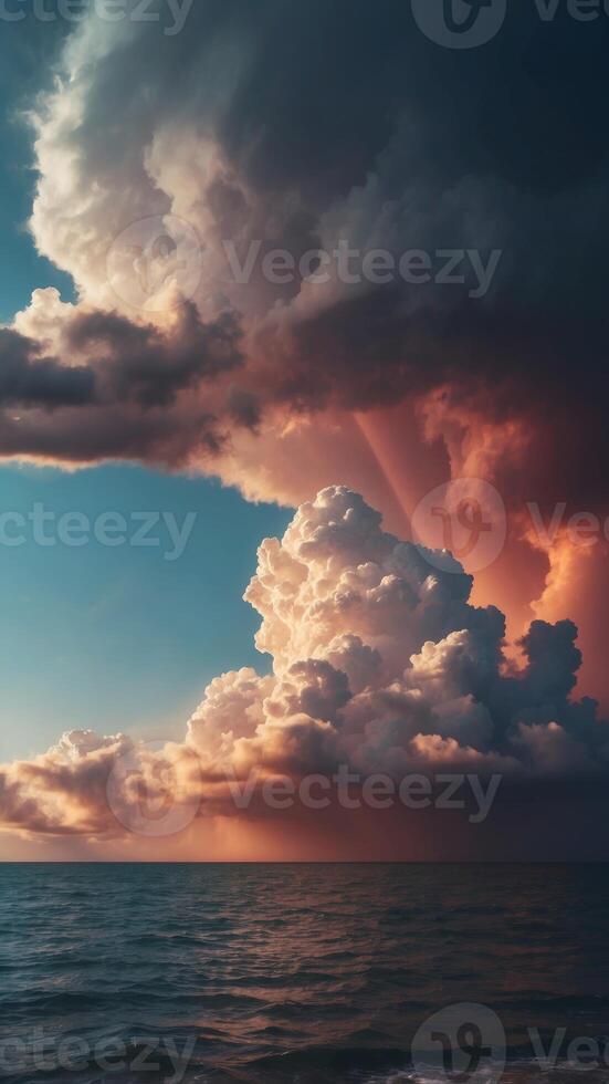 Wonder a cloud over the ocean dynamic lighting storm on sky background. photo