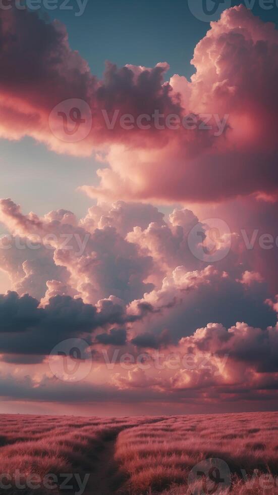 Beautiful sky landscape with pink clouds. photo