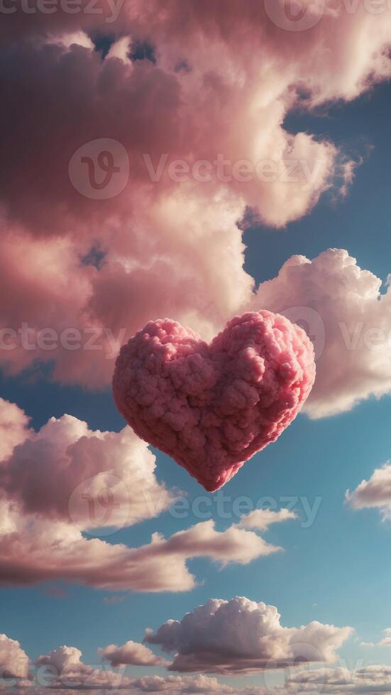 Pink cloud in the form of a heart on the background of the sky. photo