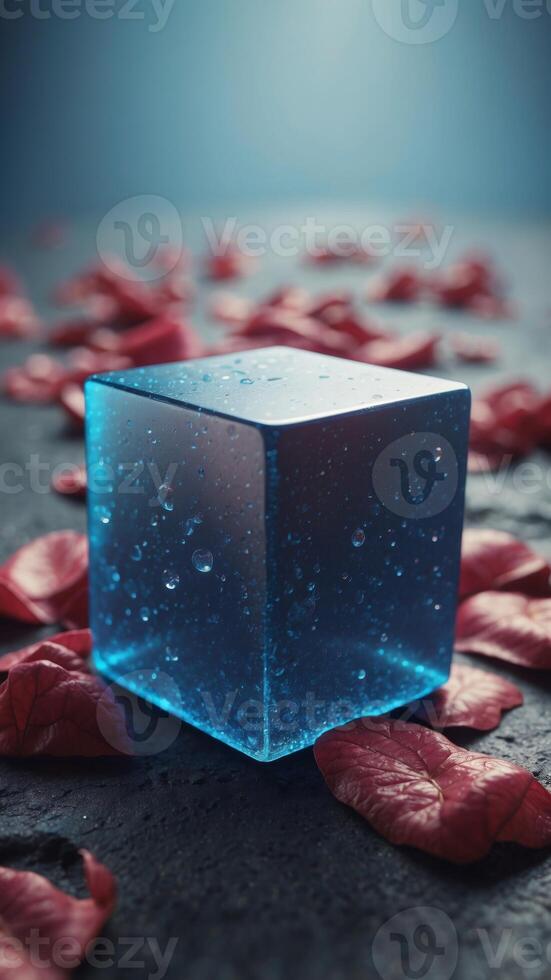 A blue cube is placed on top of a white cube. photo