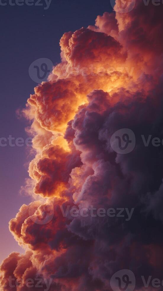 A purple and orange cloud with fire shooting out of it. photo