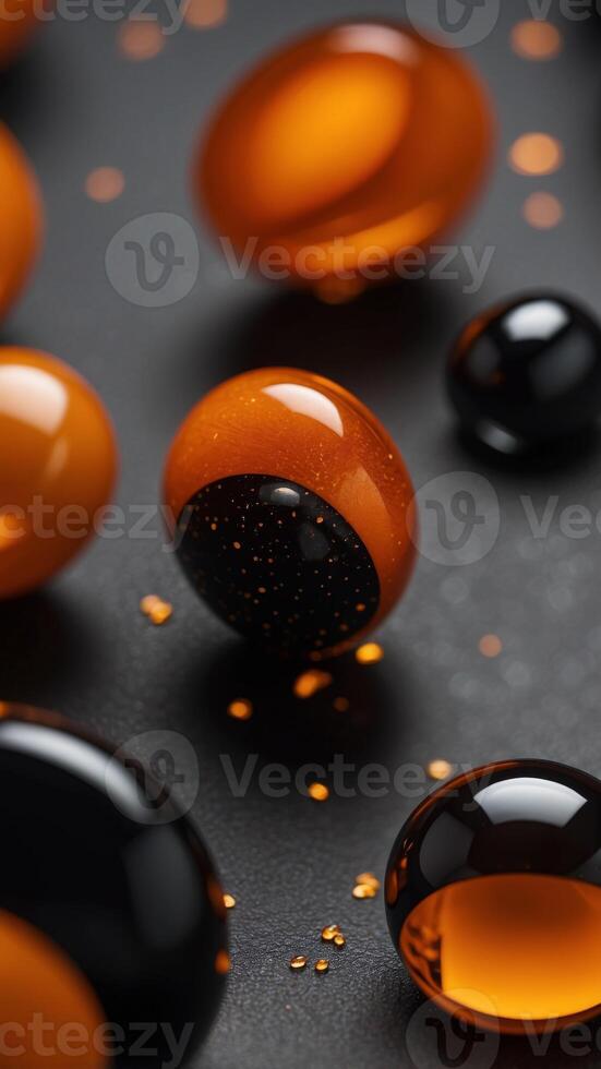A black and orange background with a small object in the foreground. photo