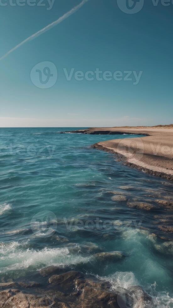 The image is of a body of water with a blue color wallpaper. photo