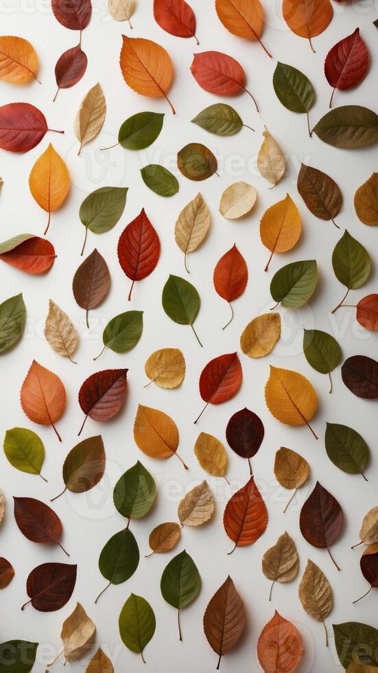 A circle of leaves arranged in a circle on a white surface. photo