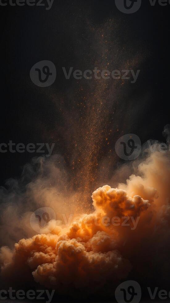 A large orange cloud of dust is in the center of a black background. photo