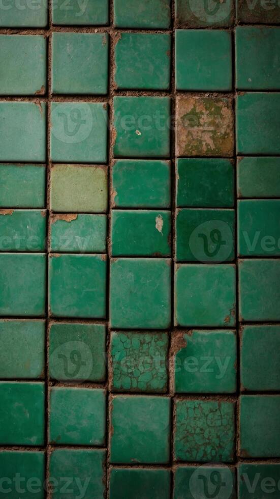 old green tiles on the wall as background. photo