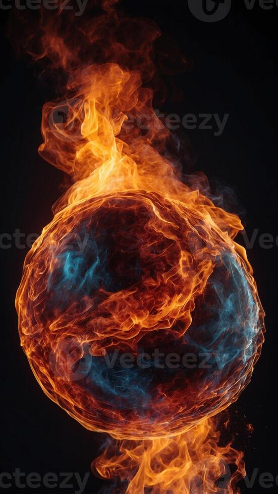 A colorful fire ball on a black background. photo