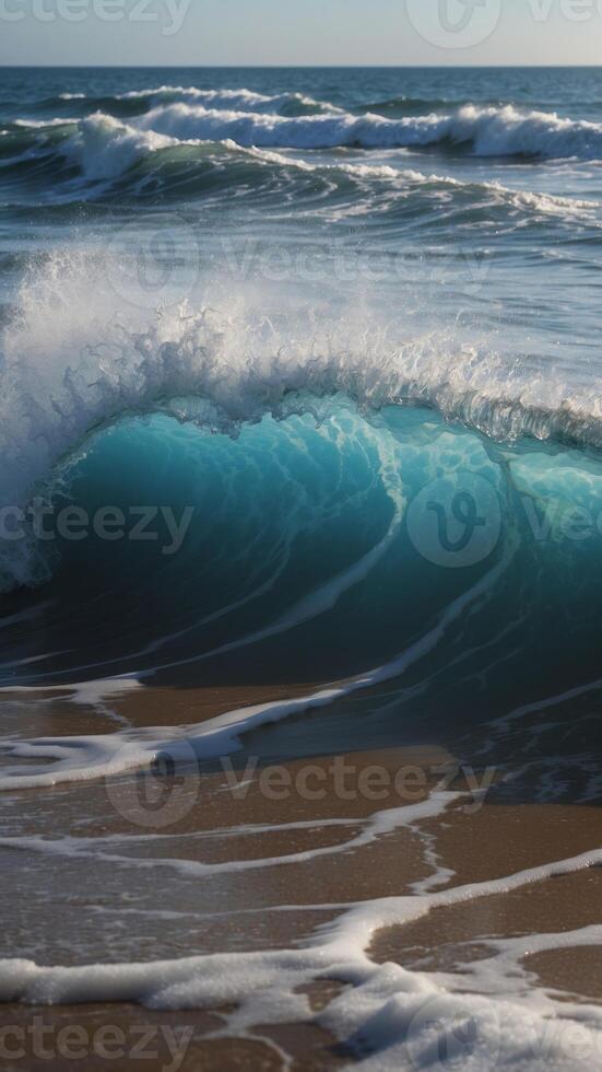 A colorful drawing of a wave with a blue stripe. photo