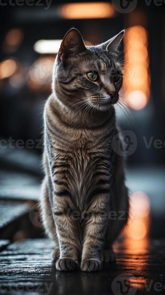Silver lines are outlining the silhouette of a cat looking to the right on a black background. photo