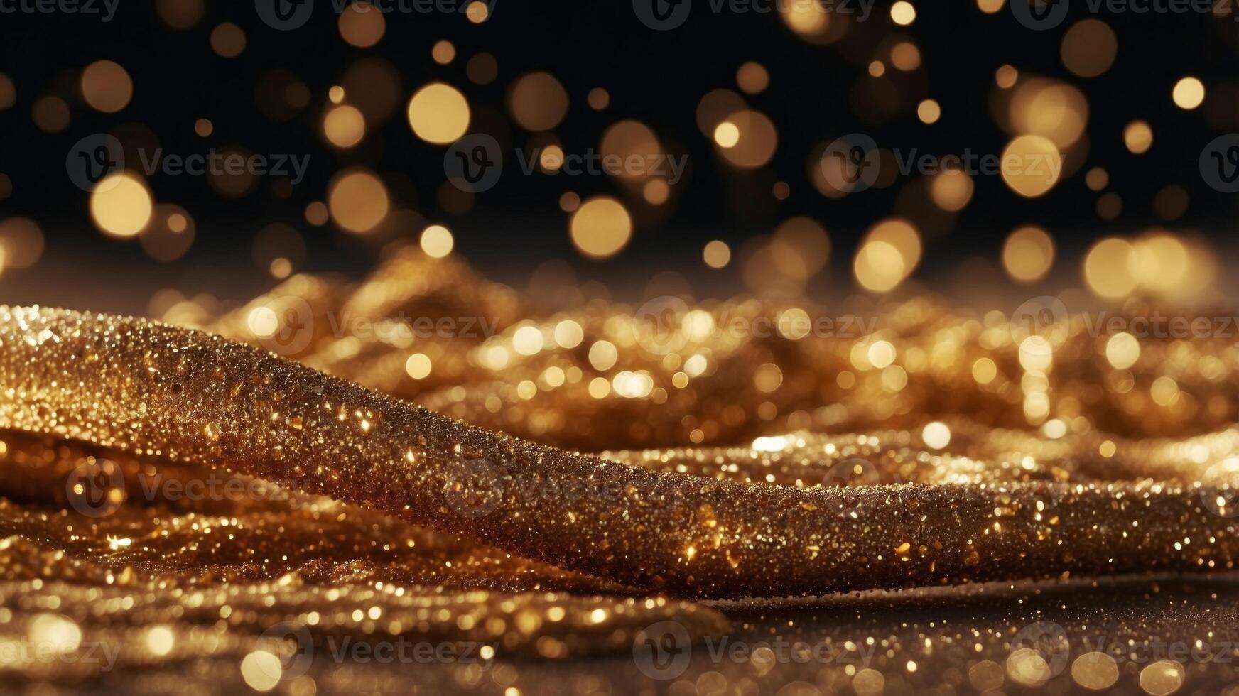 A gold and black background with a lot of glitter. photo