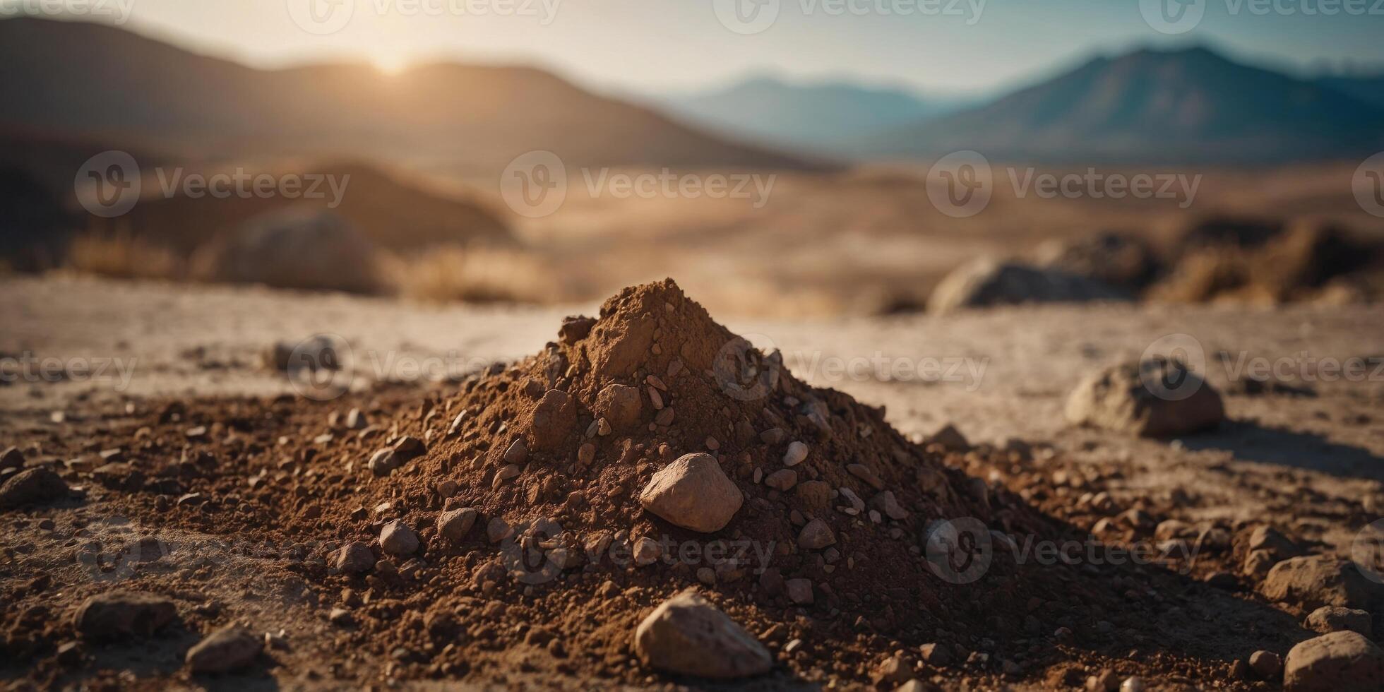 A pile of dirt with a large rock in the middle. photo