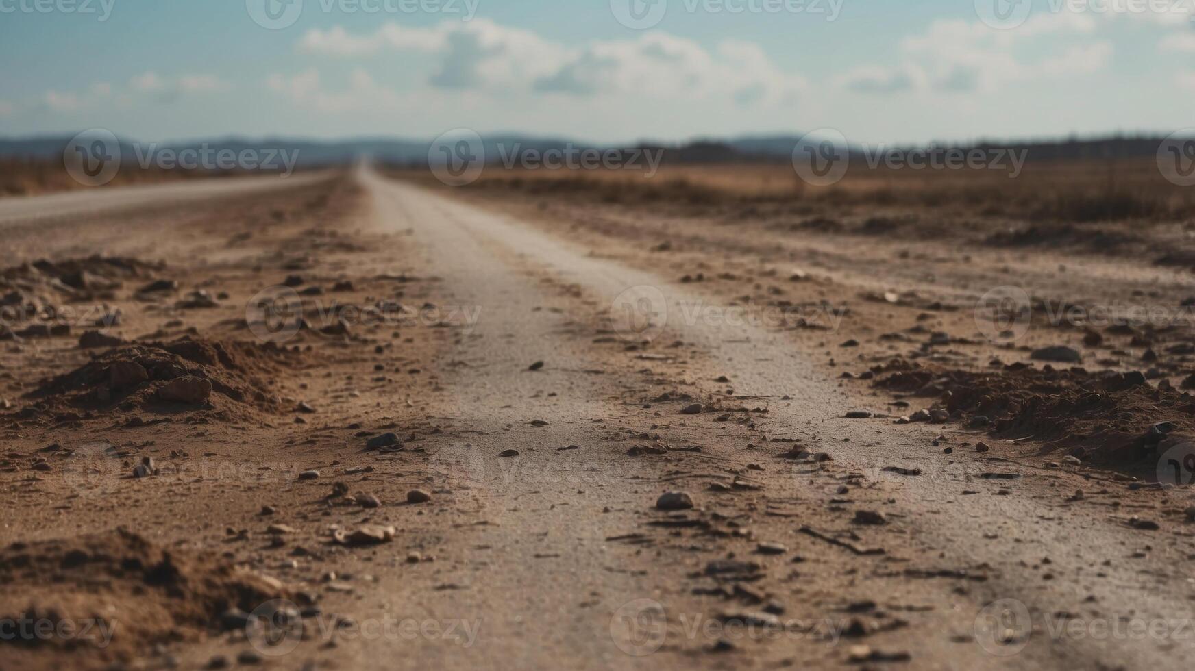 A blurry image of a road with a lot of dirt and debris. photo