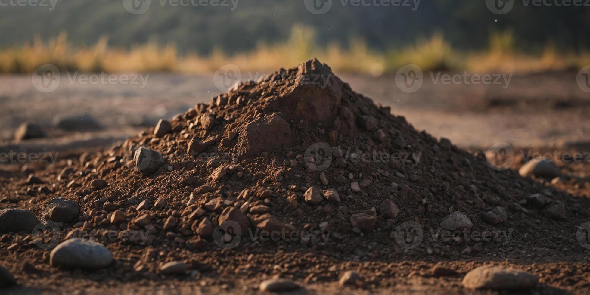 A pile of dirt with a large rock in the middle. photo