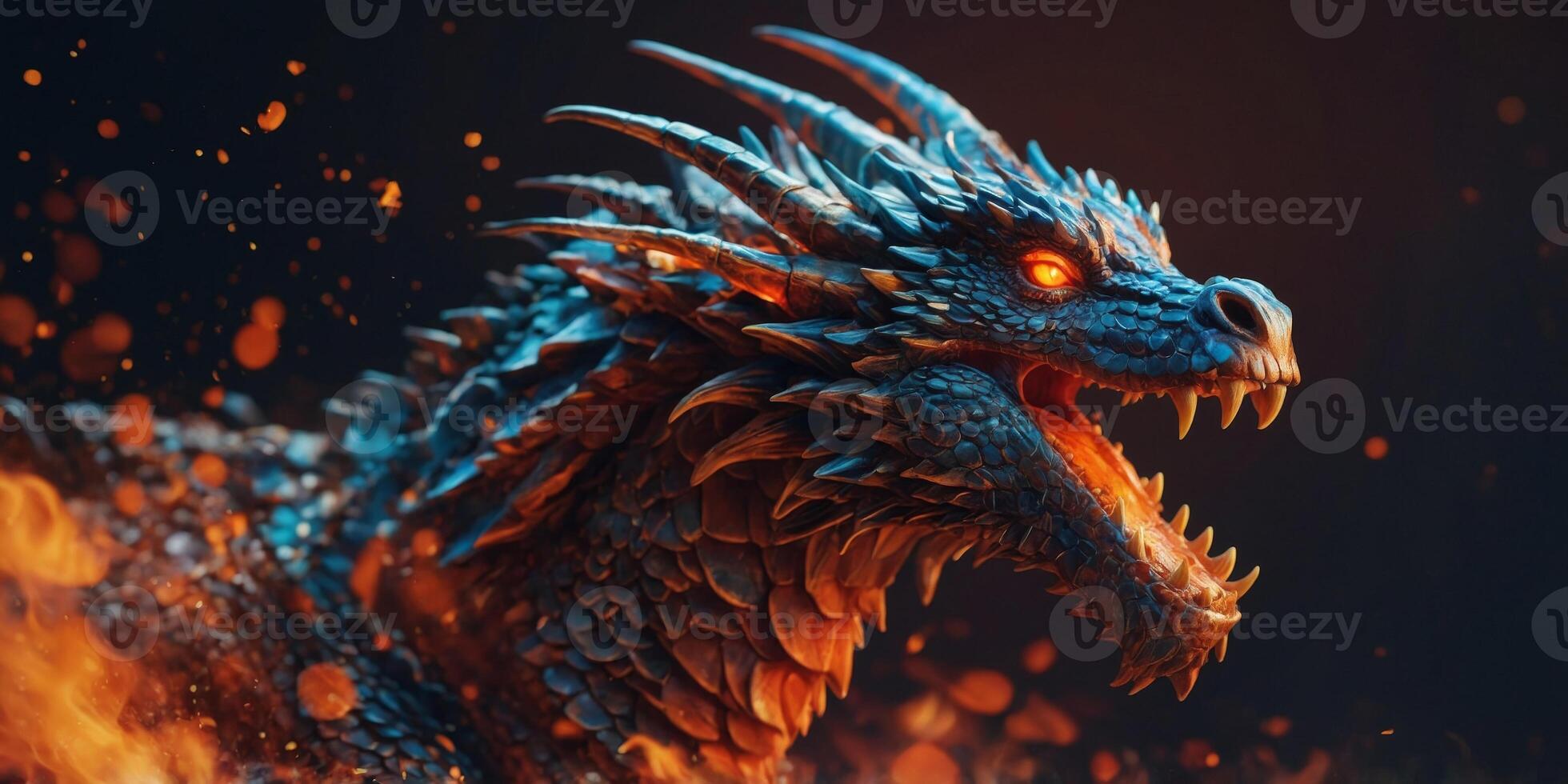Stylized dragon with fiery and flowing design. photo