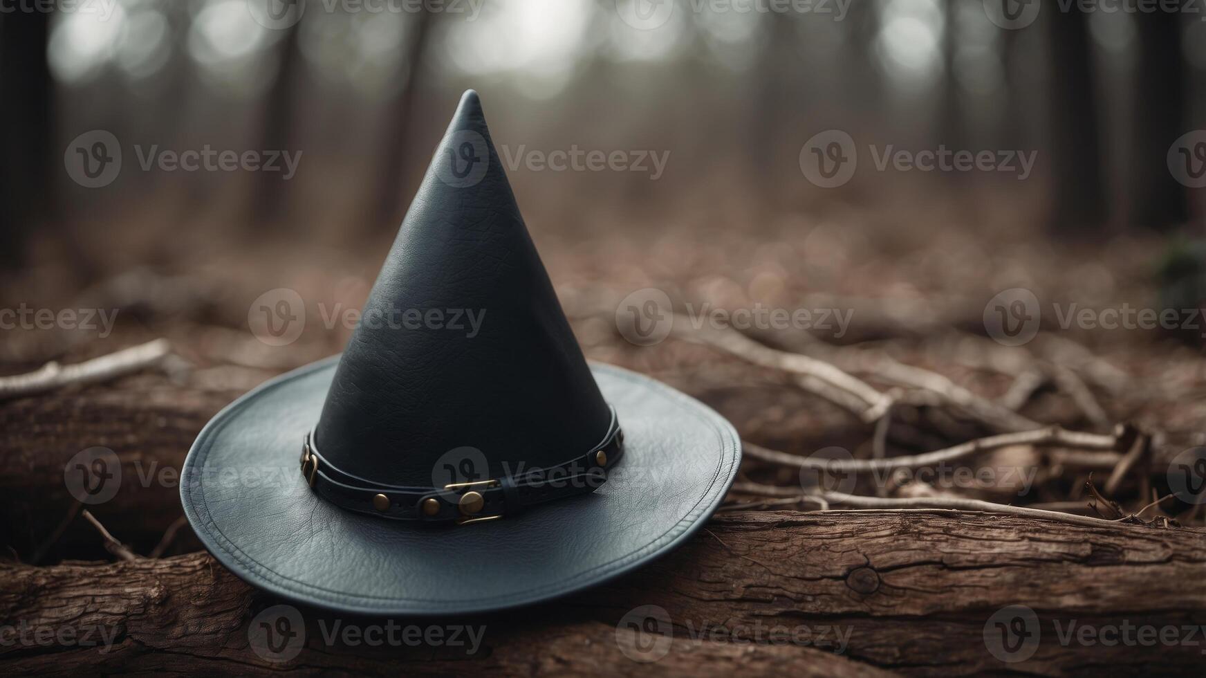 Black leather pointy witch's hat cut out. photo
