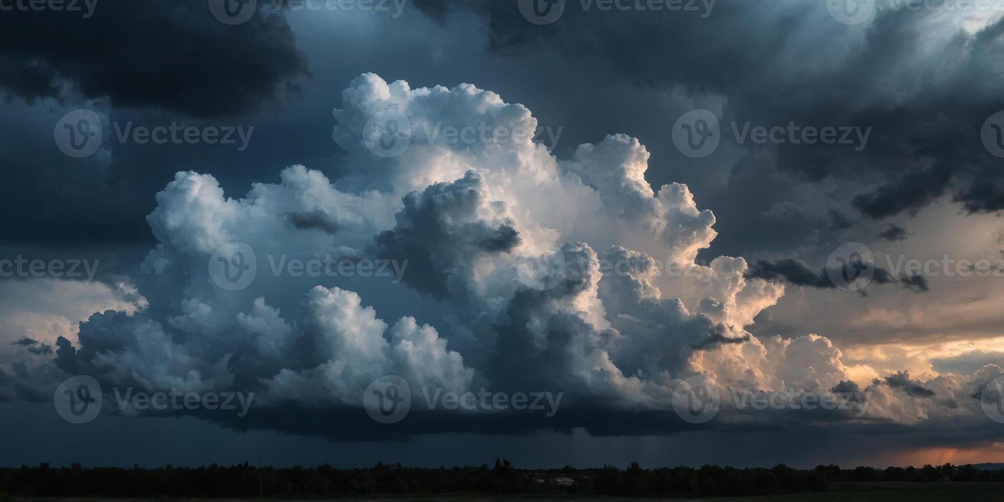 A stormy sky with dark clouds and a white cloud. photo