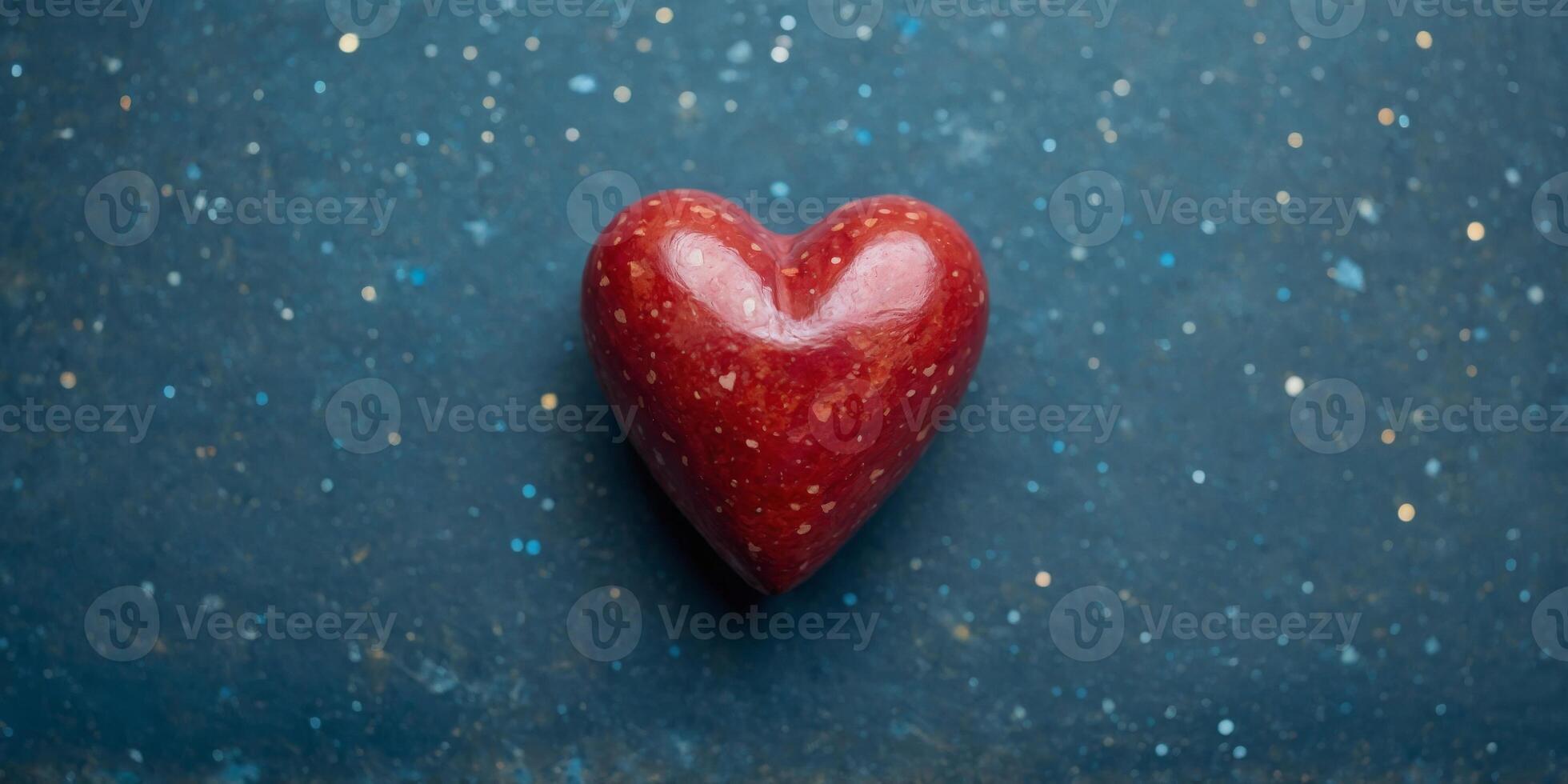 Close up of a multicolored heart on a blue background ideal for copy space image. photo