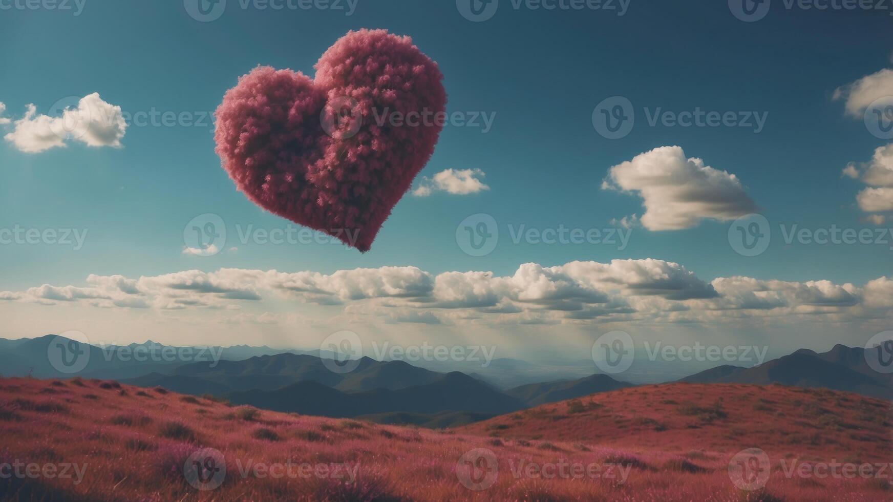 Celestial landscape with a cloud in the shape of a heart. photo