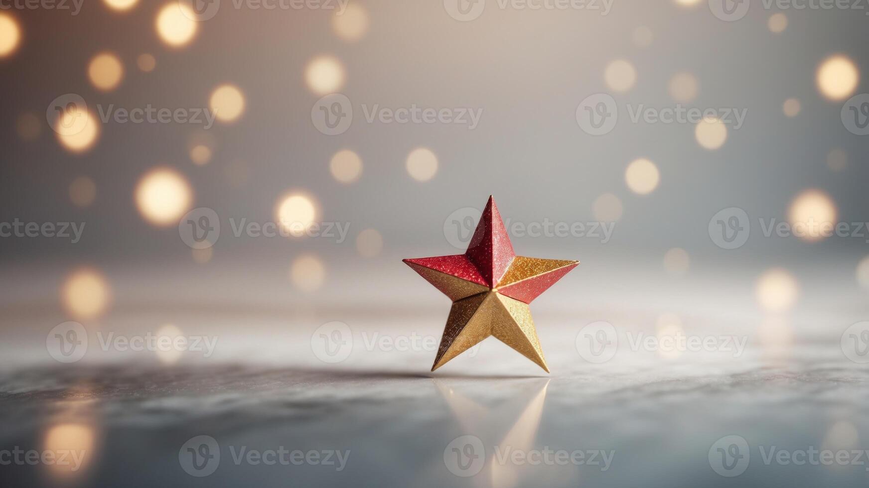 A white piece of paper with a red and gold star on it. photo