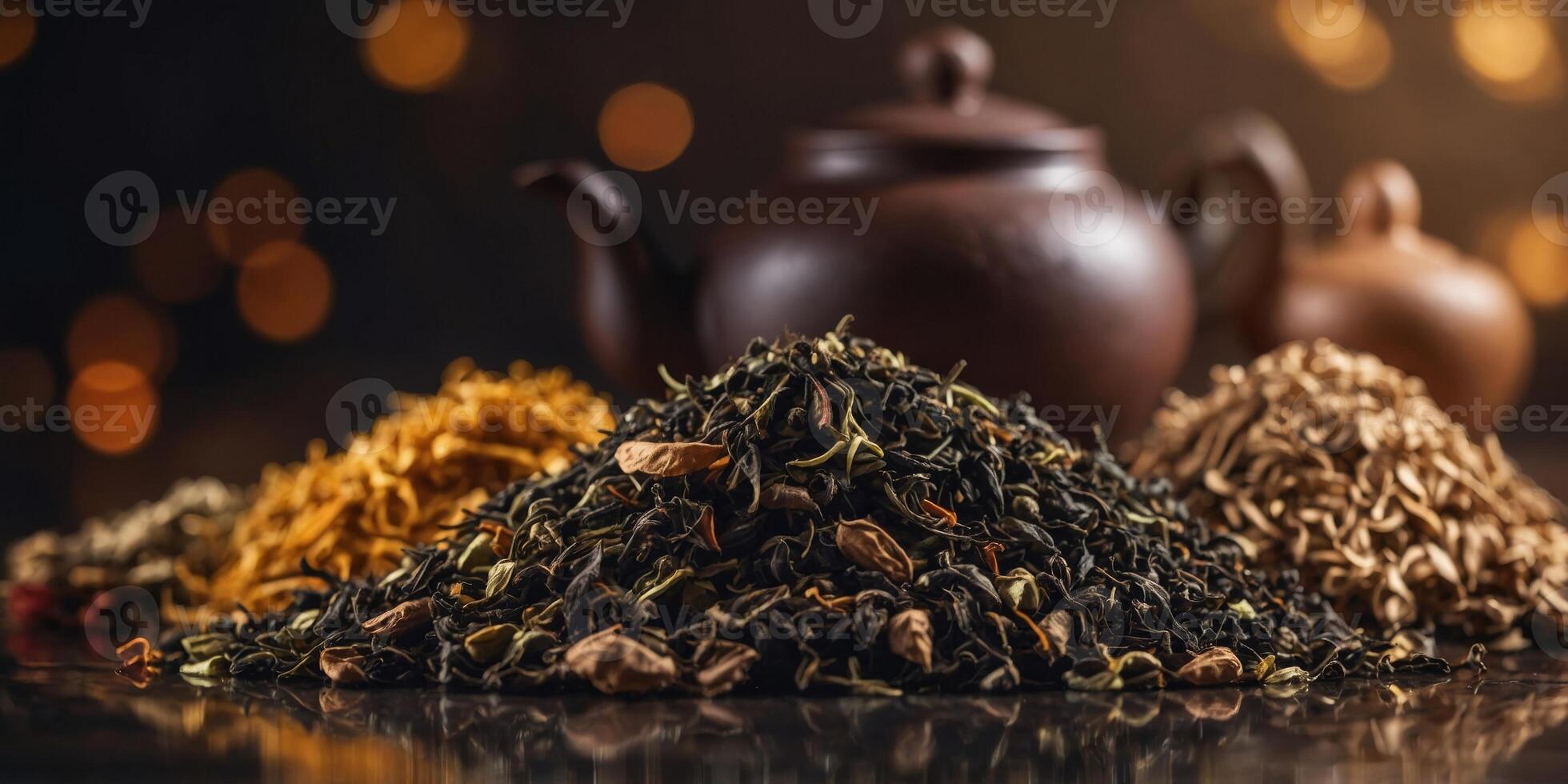 Four different types of tea are piled on top of each other. photo