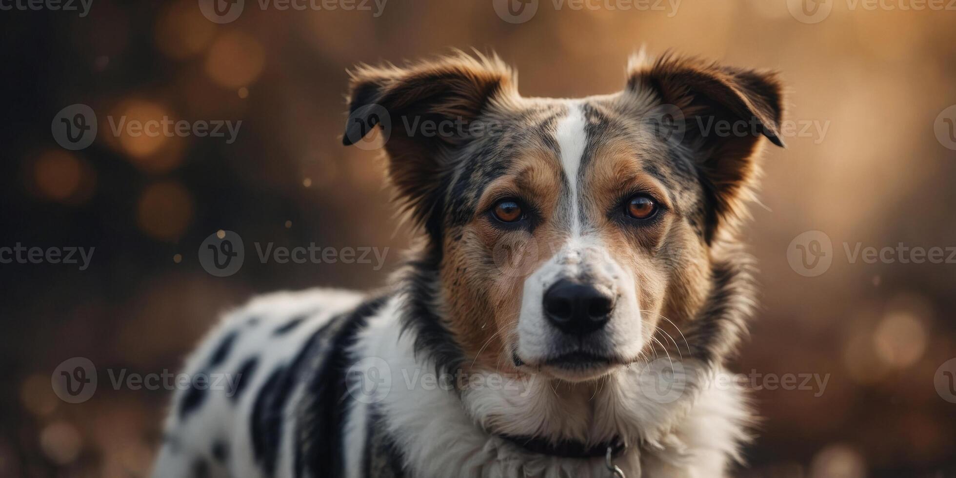 A dog with a black nose and brown and white fur. photo