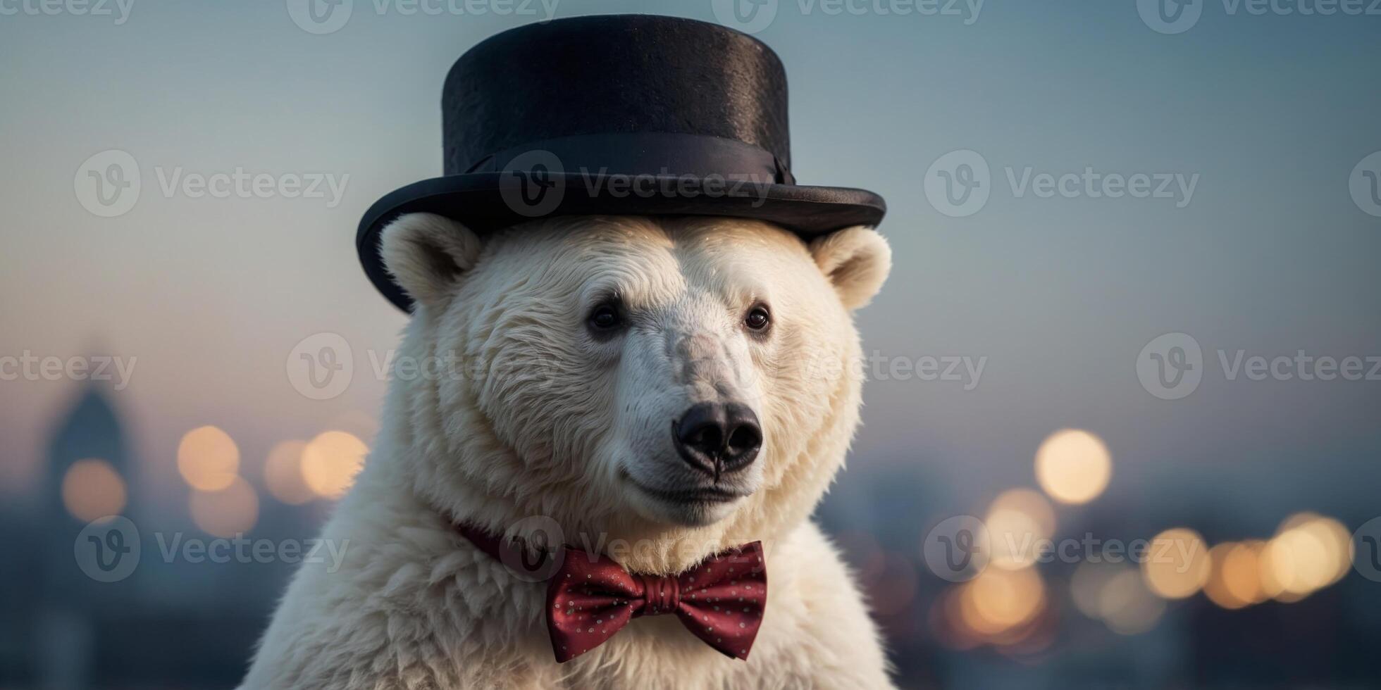 Cute White Bear in a Top Hat and Bow Tie. photo