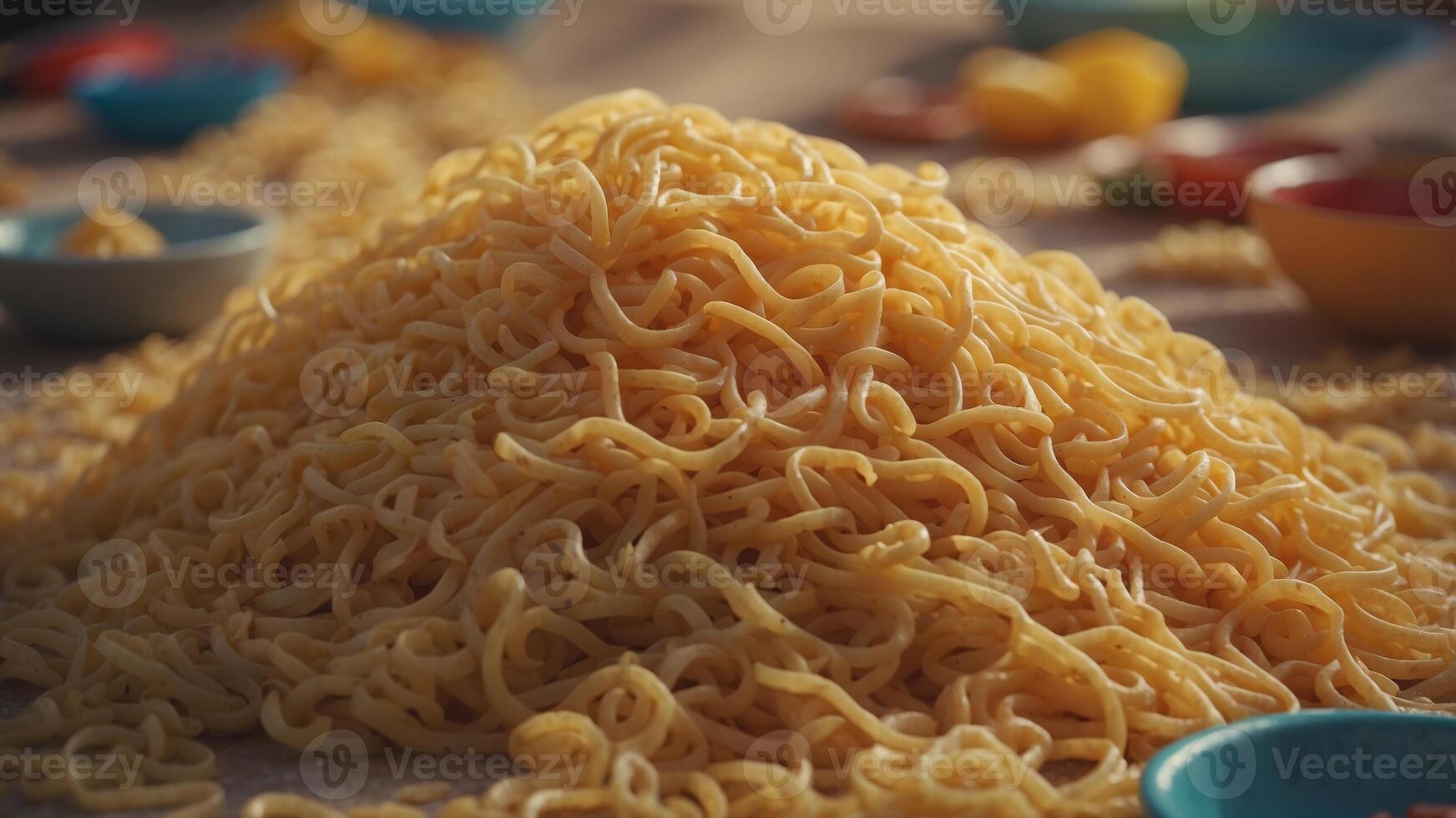 A pile of noodles is spread out on the ground. photo
