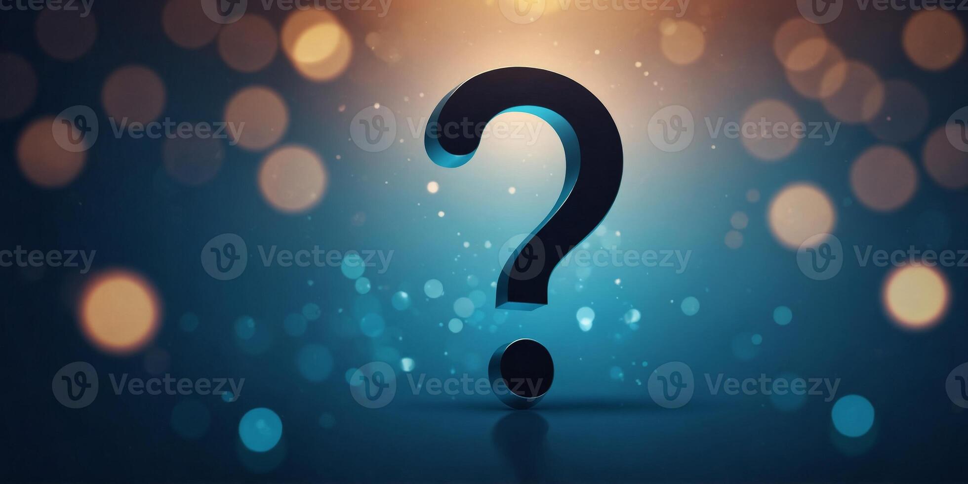 A glowing question mark is on a blue background. photo