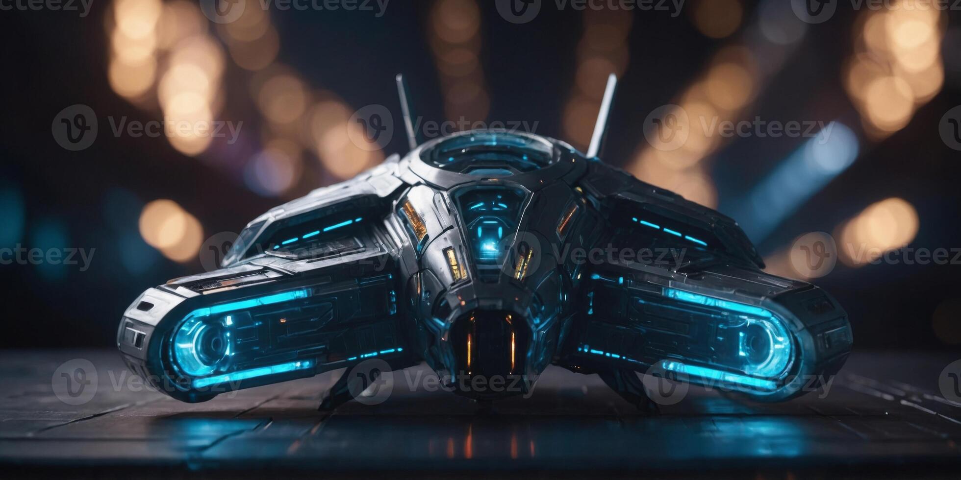 a futuristic spaceship with glowing light in the middle. photo