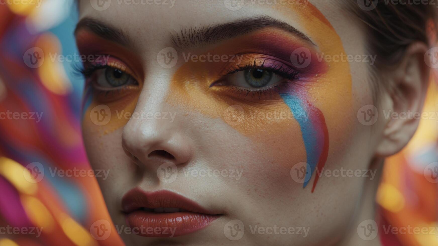 Dramatic Theatrical Makeup with Striking Colors. photo