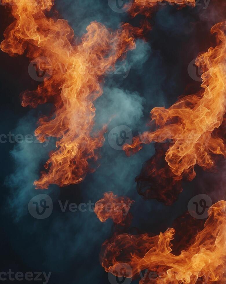 Intense Raging Fire Flames and Fiery Smoke Background. photo