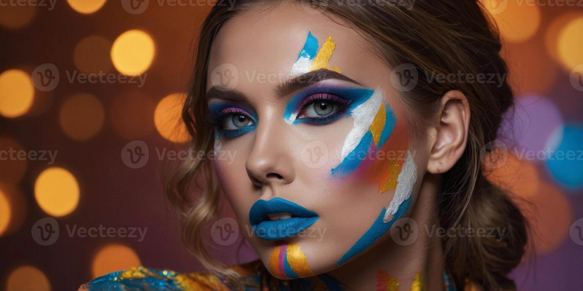 Artistic makeup with bold shapes and colors. photo