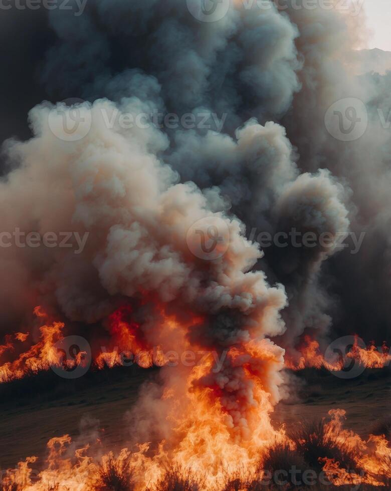 Intense Raging Fire Flames and Fiery Smoke Background. photo