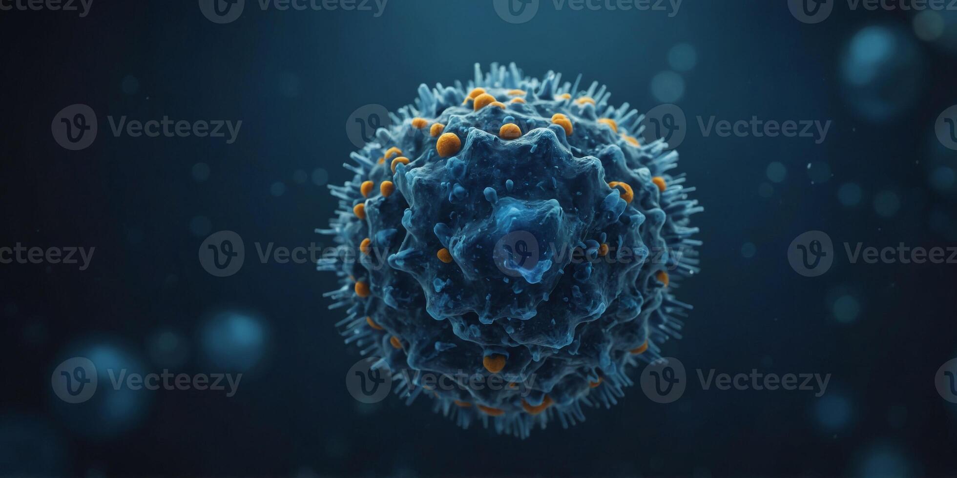 A close up of a cell with a blue nucleus. photo