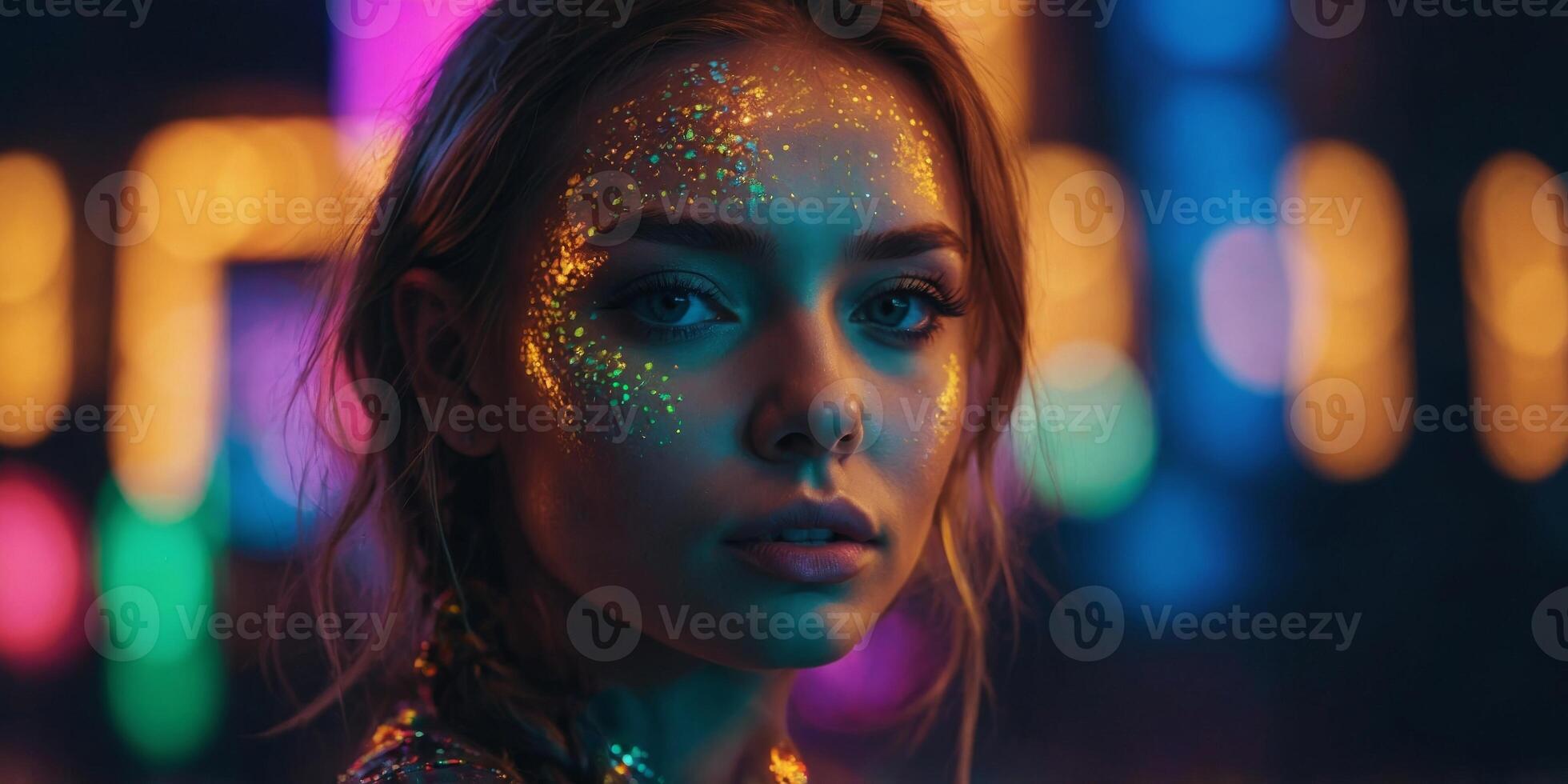 Shimmering Soul The Inner Beauty of a Beautiful Girl Like Neon. photo