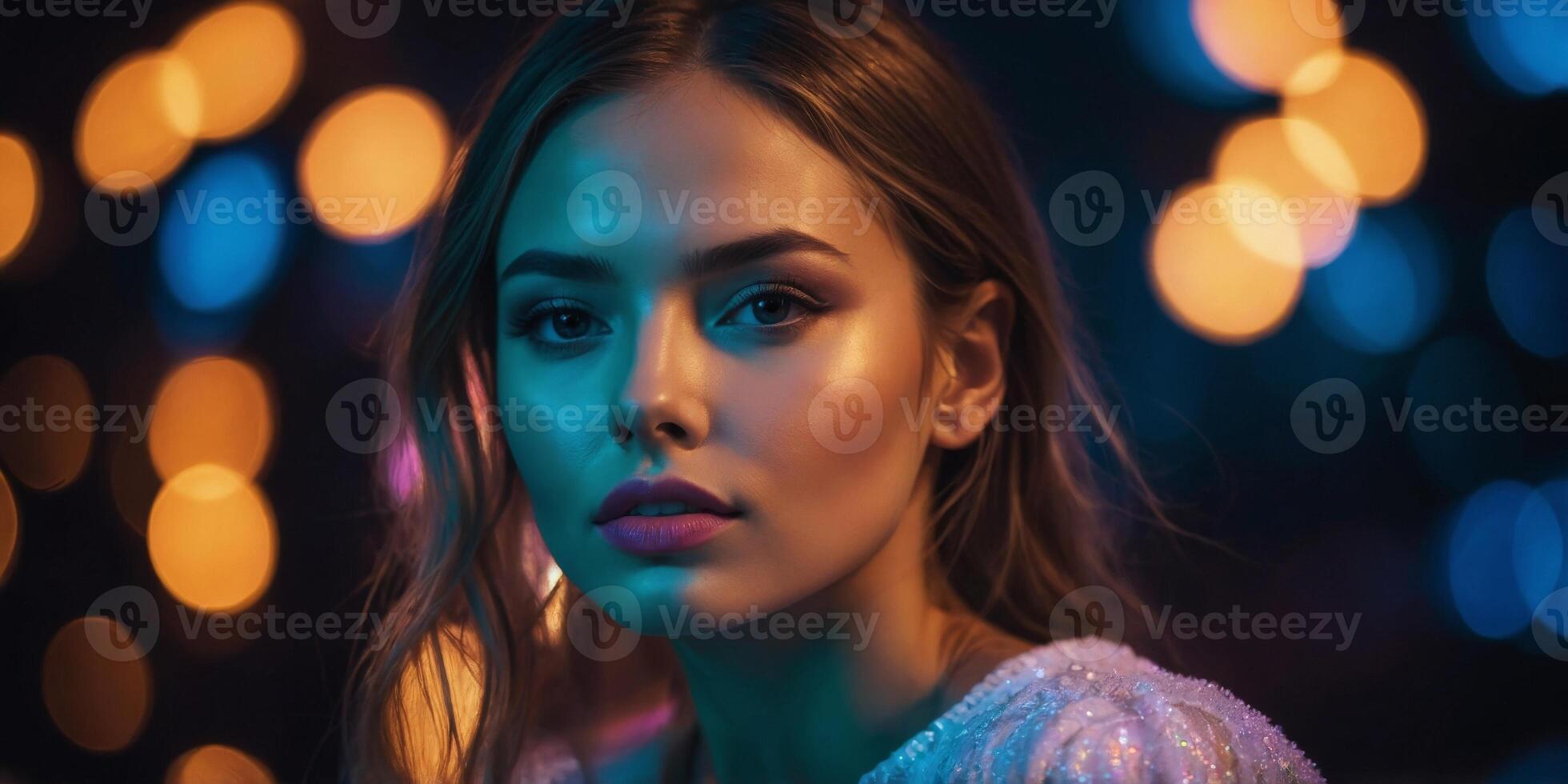 Luminescent Elegance Effortless Beauty of a Beautiful Girl Like Neon. photo