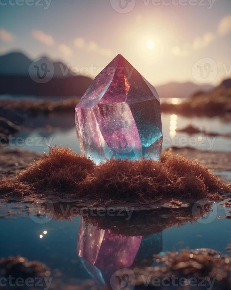 Mystical Crystal Floating on a Cosmic Island. photo