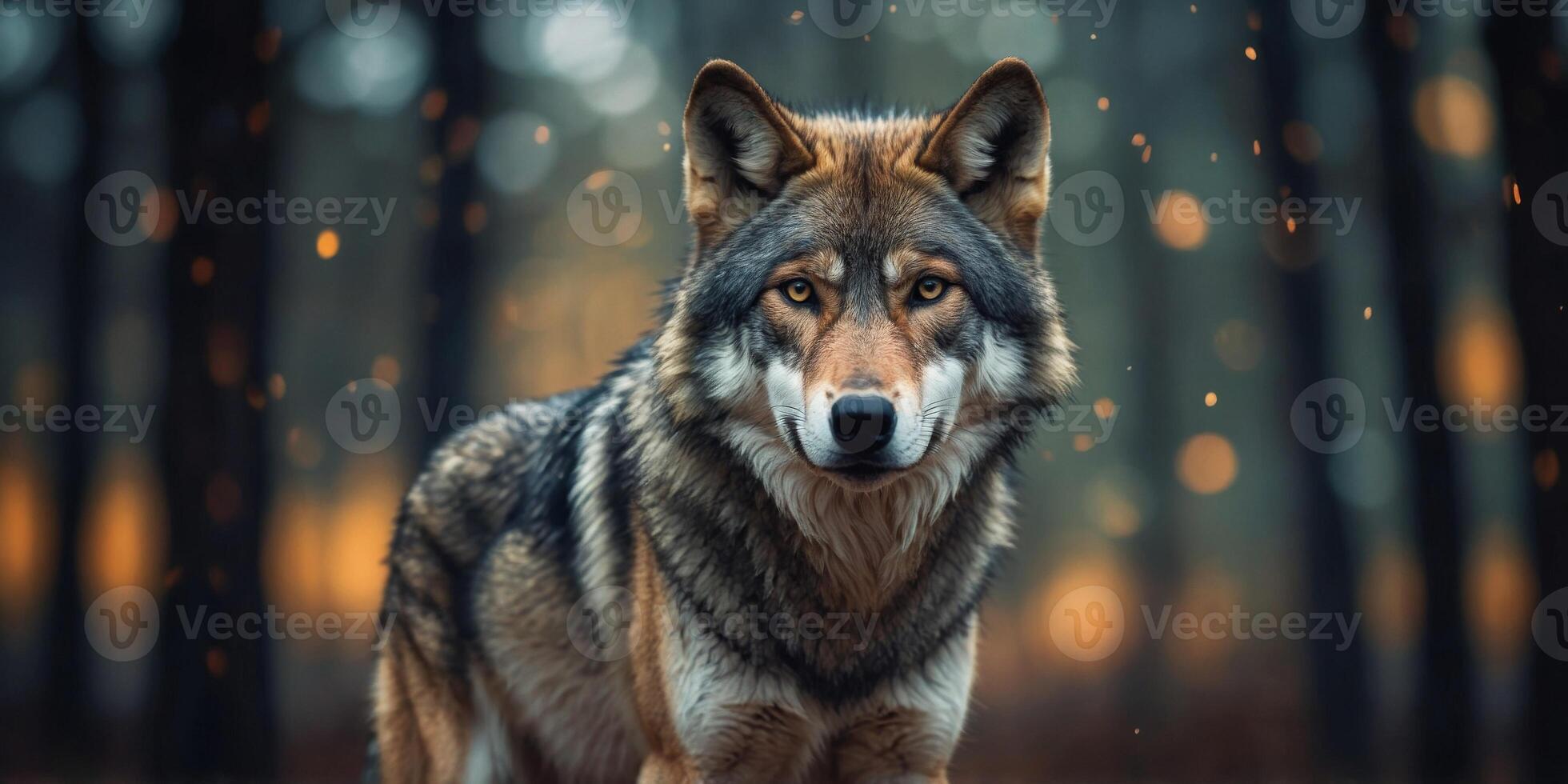 animal wolf standing geometric colorful design. photo