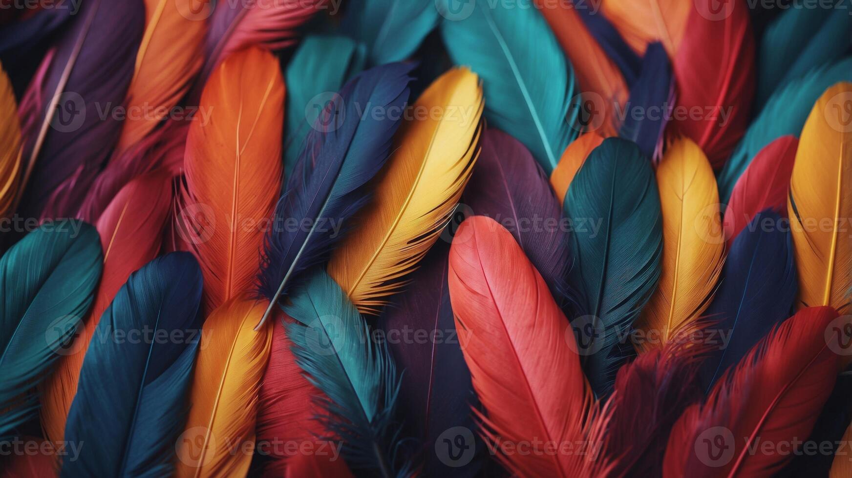 Creative colorful bird feathers background. photo