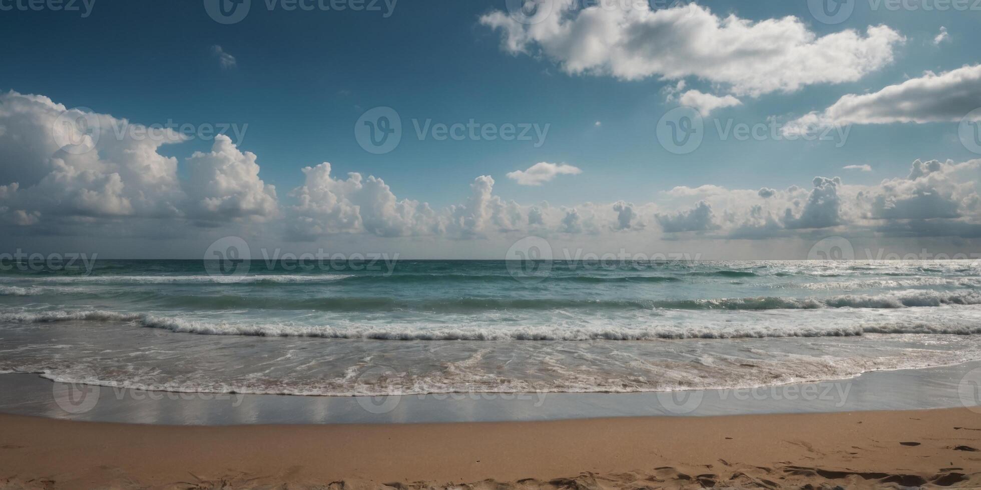 A sandy beach with a cloudy sky in the background. photo