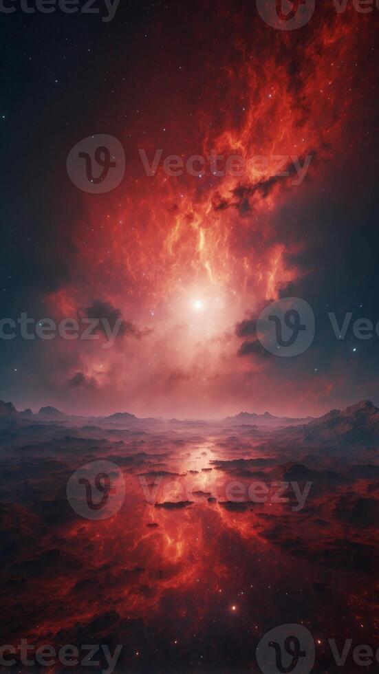Red Sky Nebula Space Background Wallpaper in High Resolution. photo