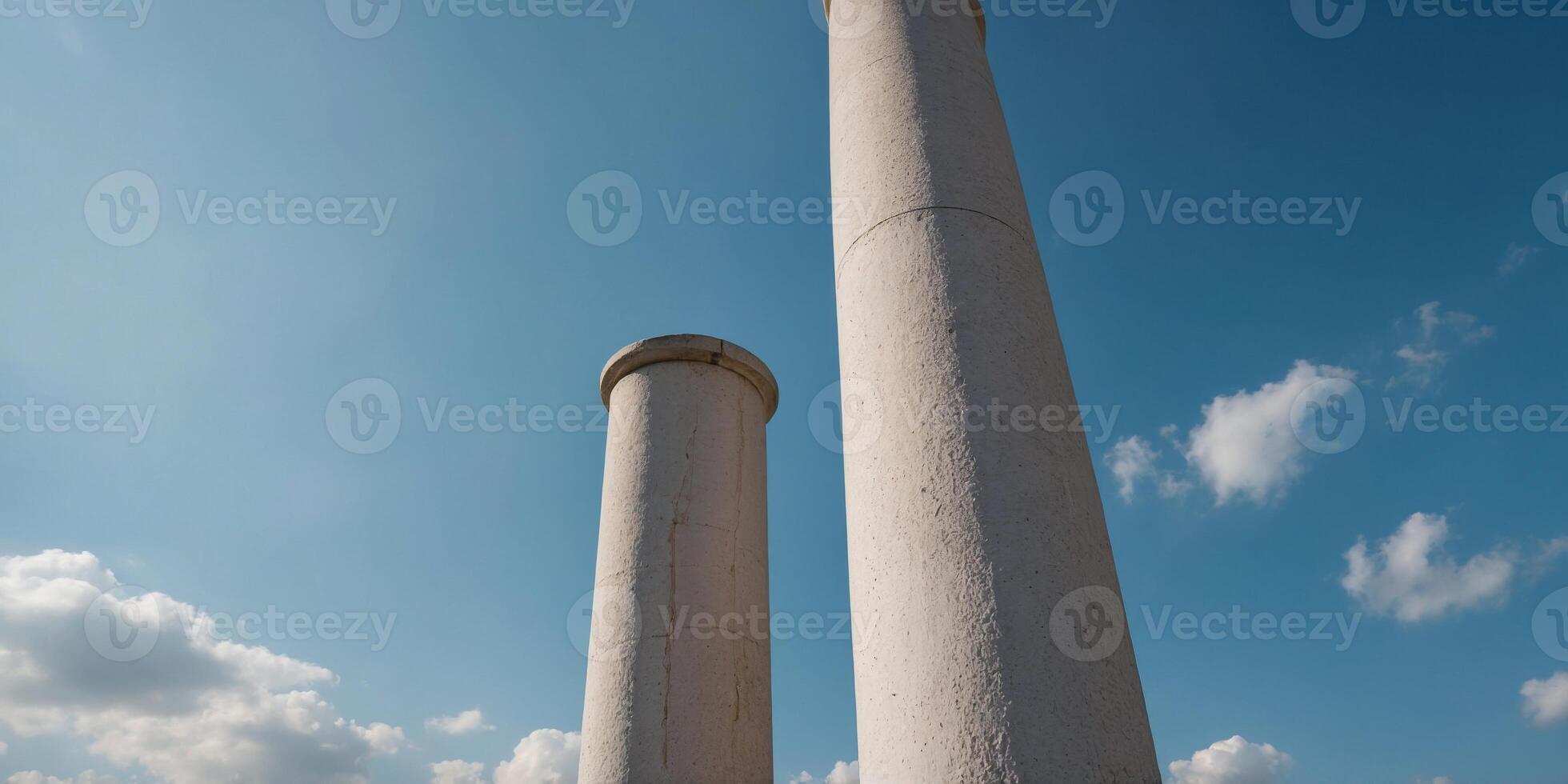 A tall white column with a blue sky in the background. photo